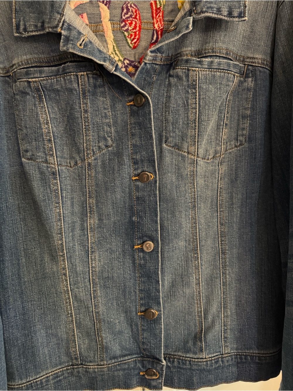 Pilcro & the Letterpress Anthropologie Embroidered Floral Denim Jacket Size XL - Picture 3 of 6